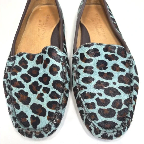 Patricia Green A Mano Turquoise Leopard Calf Hair Driving Loafers Size 9.5 - Picture 4 of 11